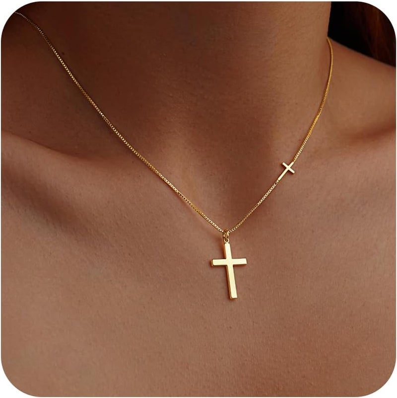 Poxtex Cross Necklace for Women Girls, Dainty 14K Gold Silver Plated Cross Choker Pendant Jewelry Non Tarnish Waterproof Trendy Cute Simple Small Necklace Easter Christian Baptism Religious Faith Jewelry Gifts - Image 1